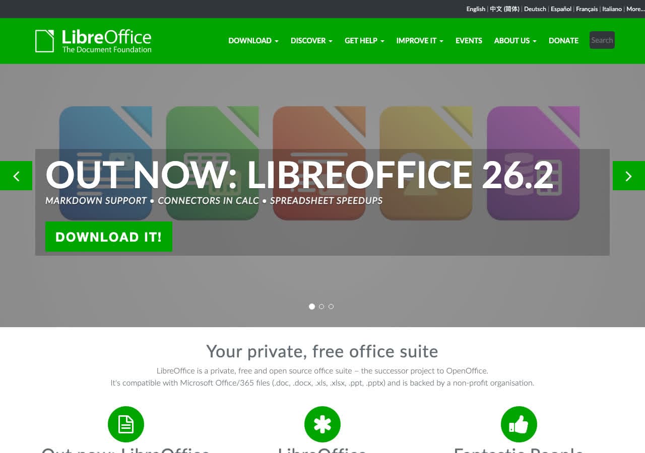 LibreOffice homepage screenshot
