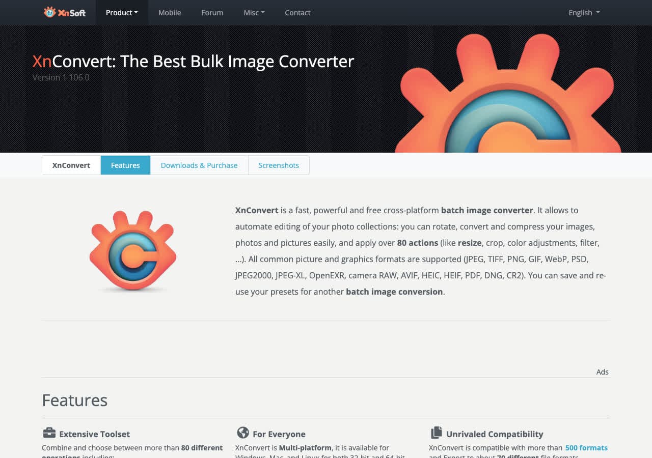XnConvert homepage screenshot