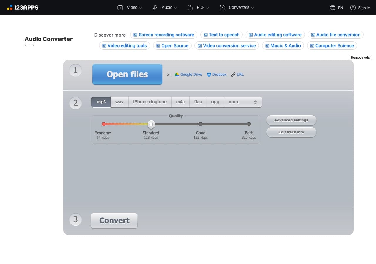 123apps Online Audio Converter screenshot