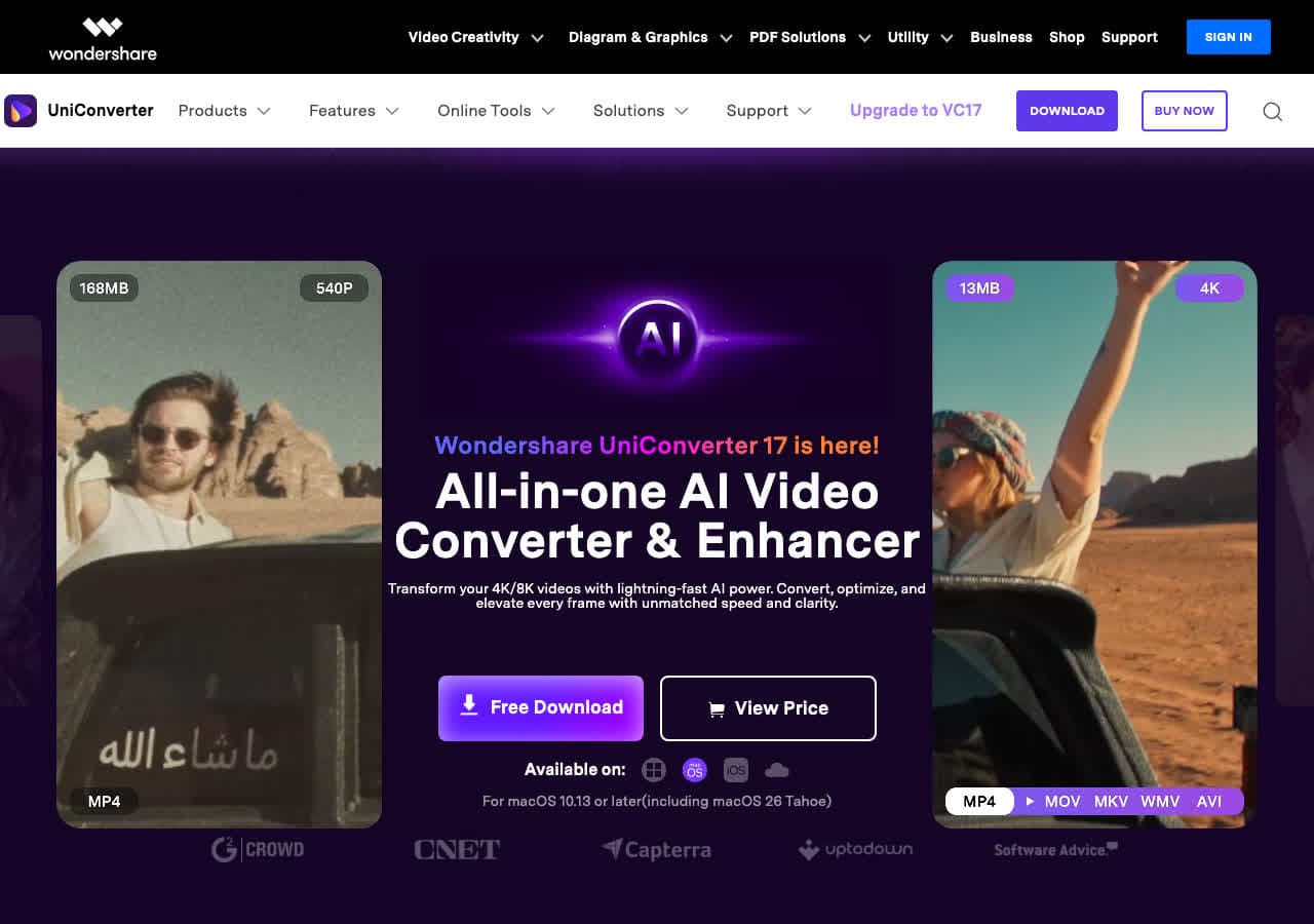 Wondershare UniConverter homepage