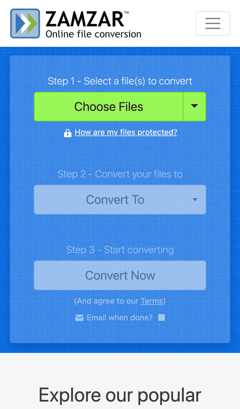 Zamzar mobile screenshot