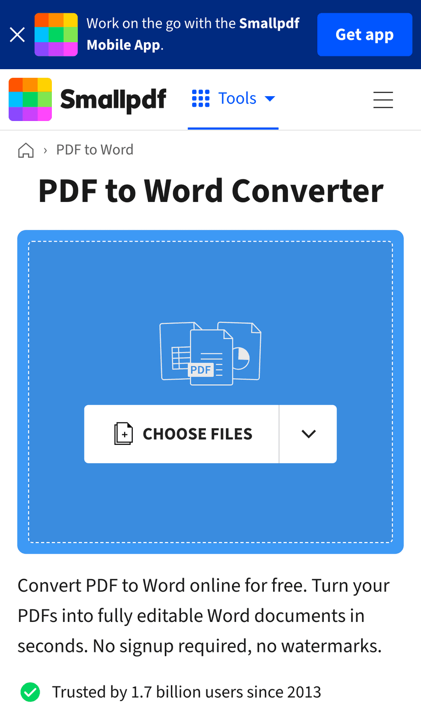 Smallpdf mobile screenshot