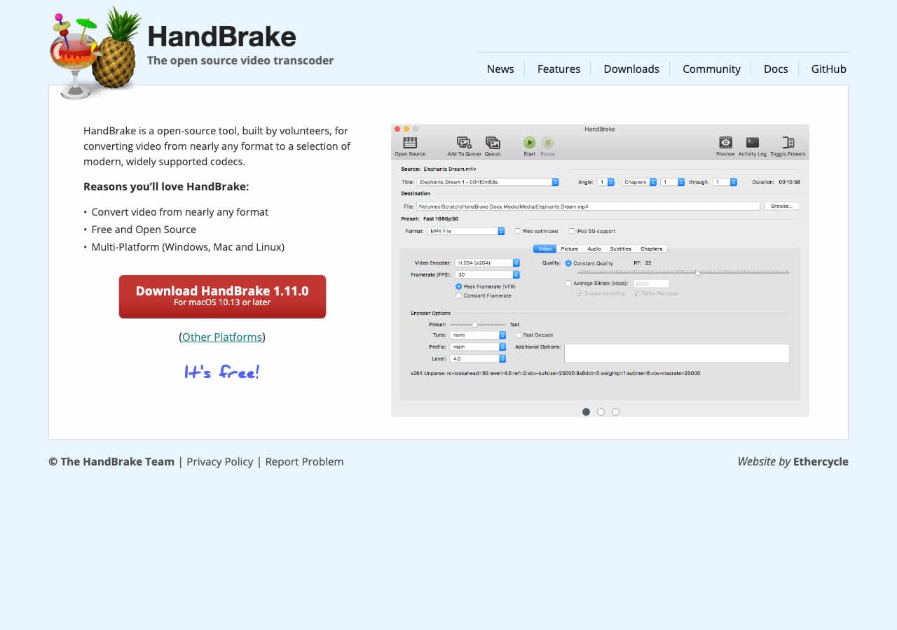 HandBrake homepage