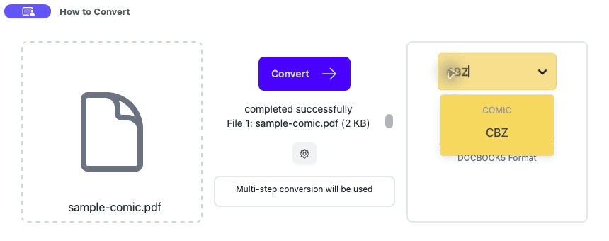 Choosing CBZ as the output for a PDF