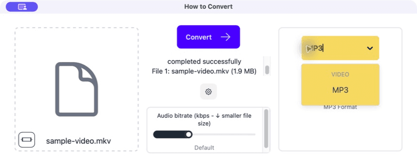 Choosing MP3 as the output for an MKV video