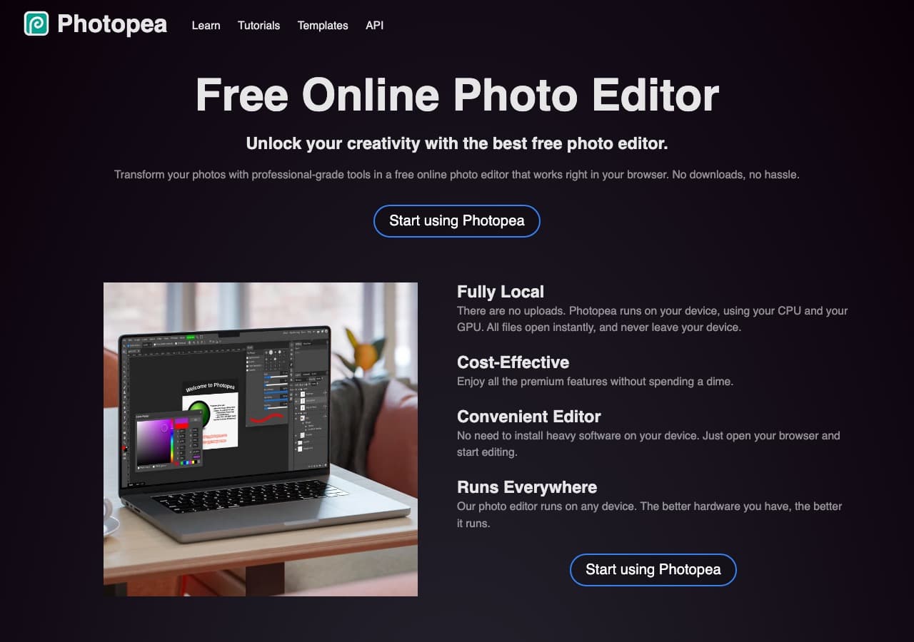 Photopea homepage