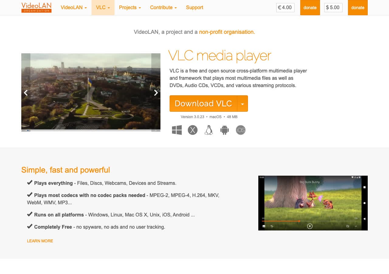 VLC media player homepage