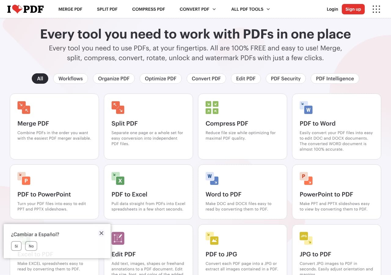 iLovePDF homepage