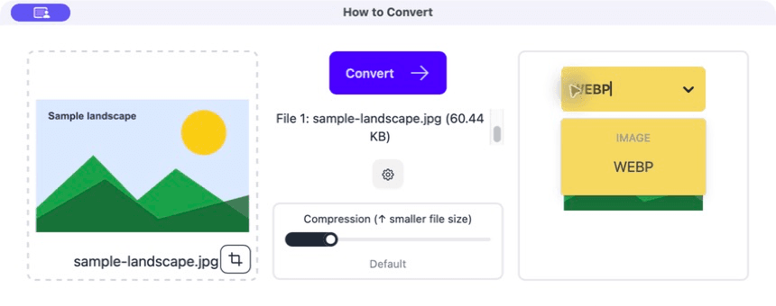 Choosing WebP from the output format menu
