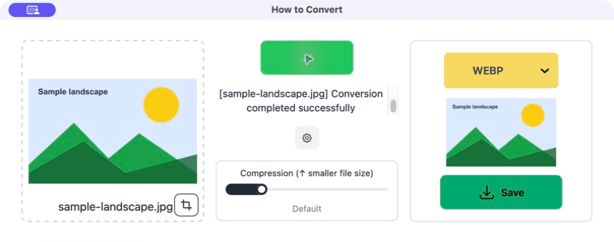 The completed WebP conversion with a preview of the result