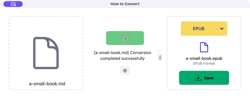 A completed Markdown to EPUB conversion