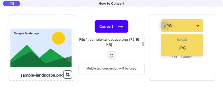 Choosing JPG from the output menu