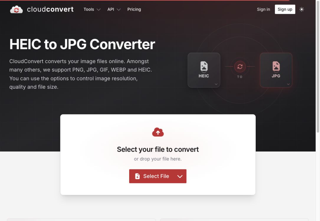 Choose your HEIC file with JPG selected as the output.
