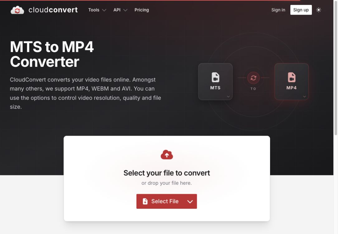Choose your MTS file with MP4 selected as the output.