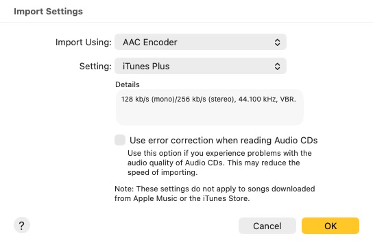 Choose your encoder in Import Using. AAC is selected in this example.