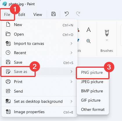 Open File → Save as, then choose PNG picture or JPEG picture.
