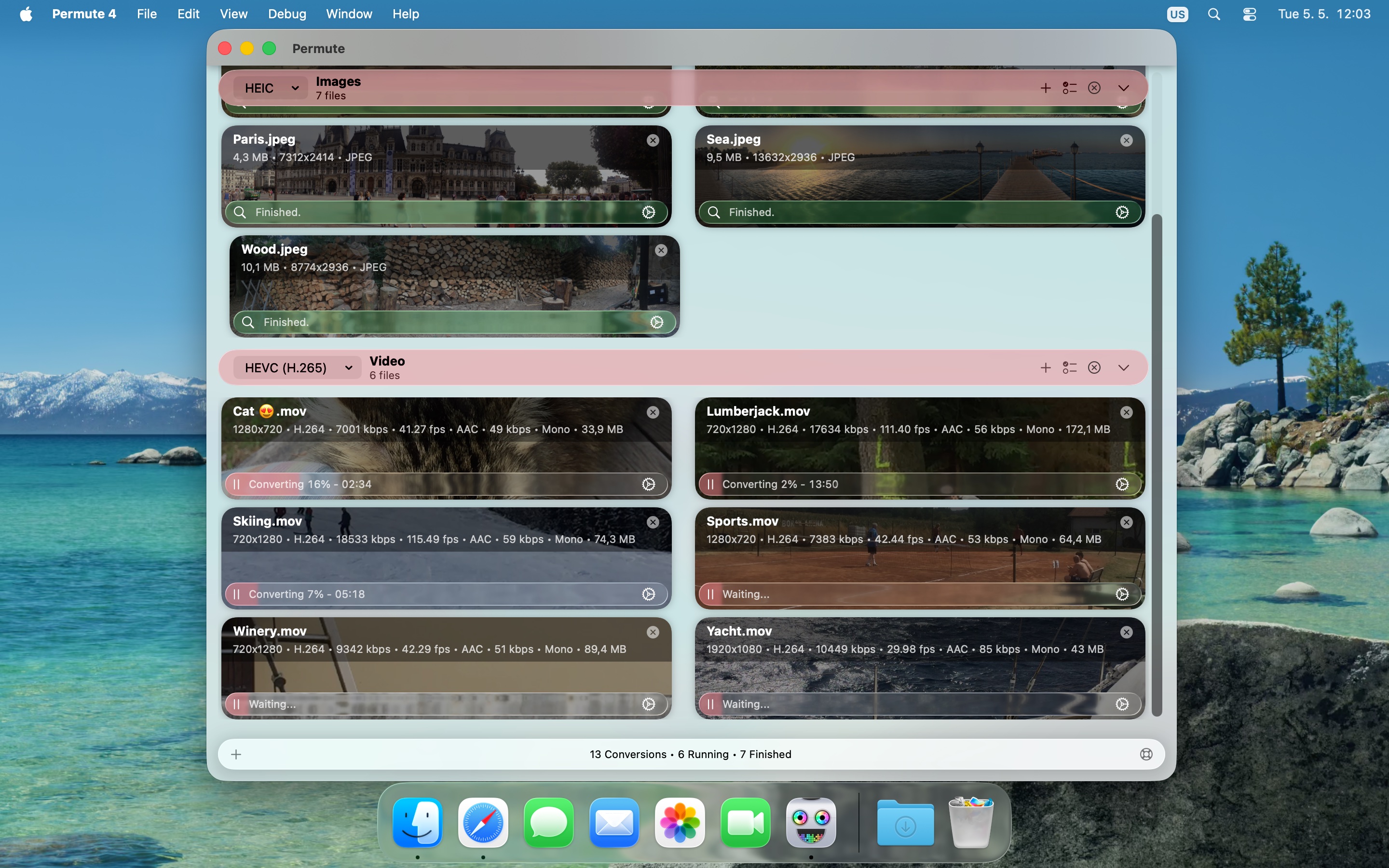 Each group has its own output preset menu. Video settings appear above the video files.