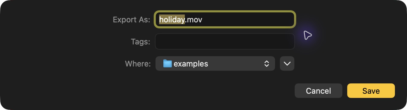 After choosing an export resolution, name the copy and click Save.