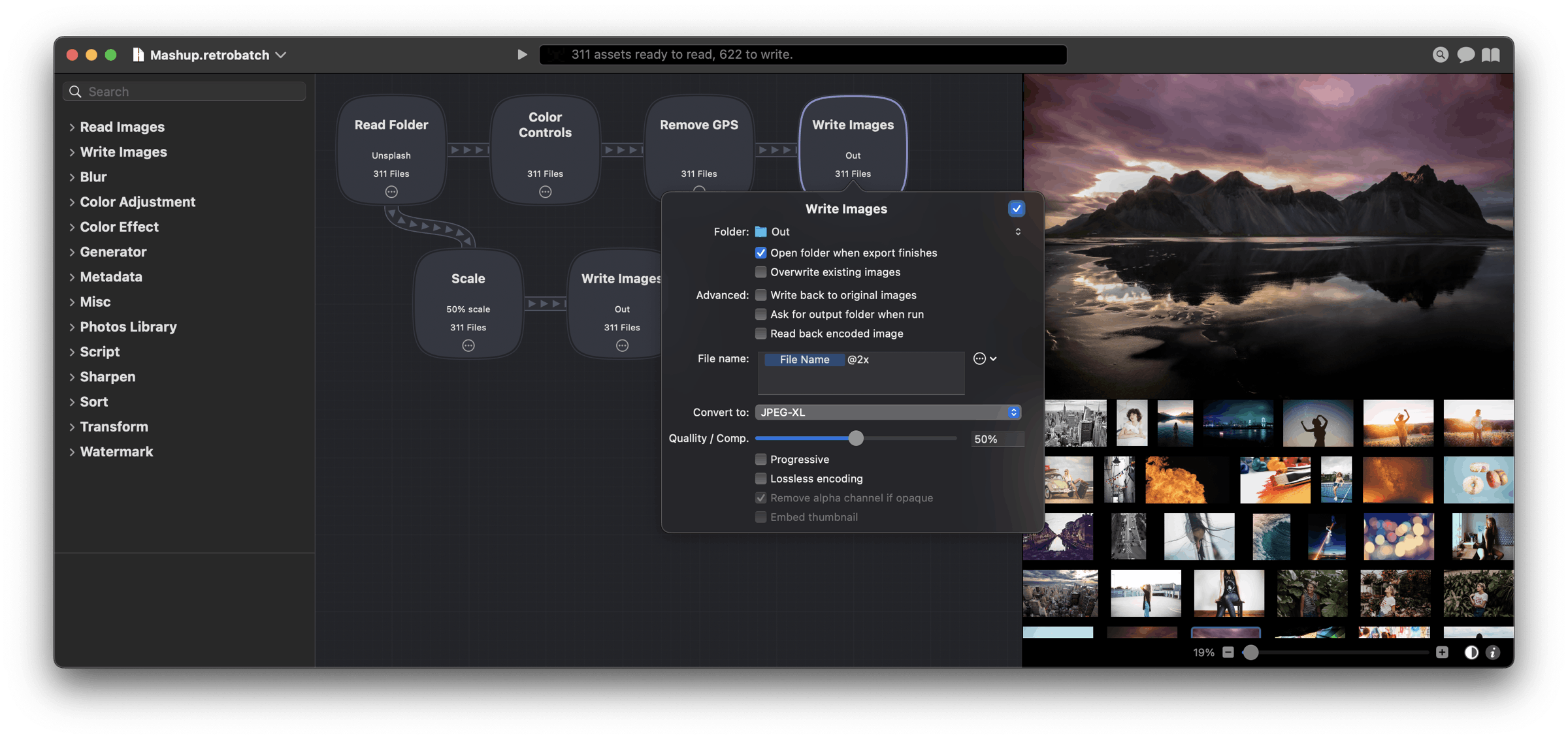 Open Write Images to choose the destination folder and Convert to format.