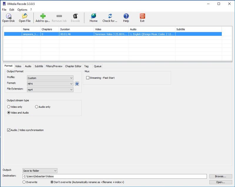 Set the output format on the Format tab, then add the files to the queue.